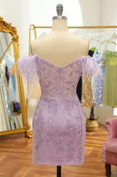 Cheap Sweetheart Short Lavender 2025 Homecoming Dressa Lace Feathers - MyChicDress